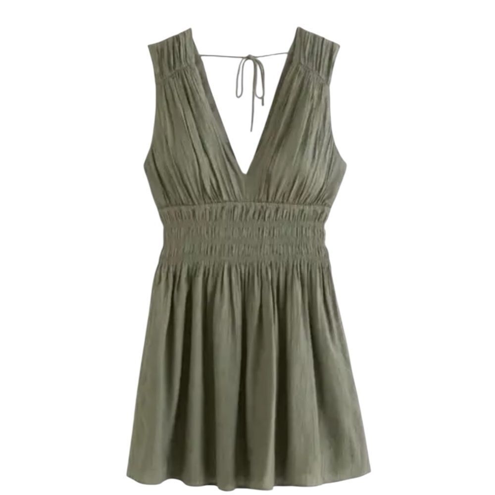 Abercrombie & Fitch Smocked Plunge Crinkle Mini Dress Size S NWT 📦
